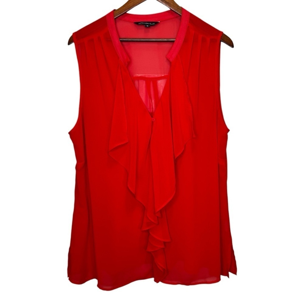 Addition Elle Red Sheer Ruffle Sleeveless Blouse Size 16